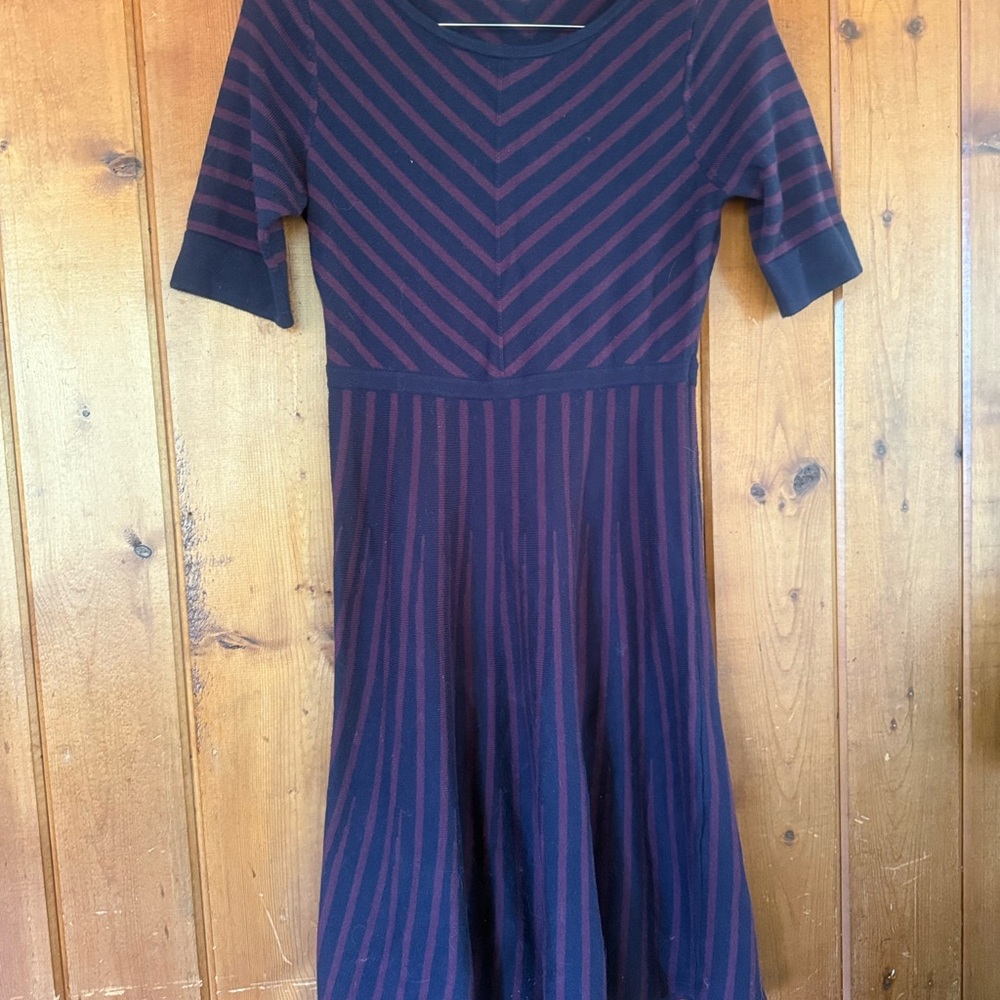 Boden Amelie Striped Navy and Burgundy Knit Dress